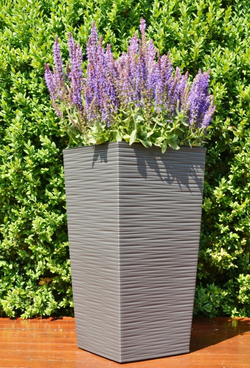 Blumenkübel Graphit 5 Größen Rillen Eckig Pflanzeinsatz Blumentopf