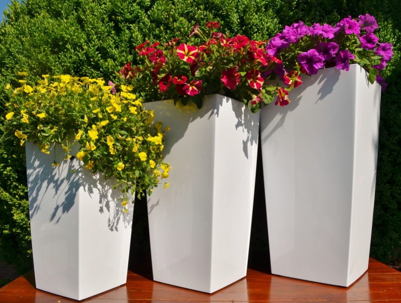 Blumenkübel Weiß Hochglanz Eckig Pflanzkübel Moderne Blumentopf SET 6