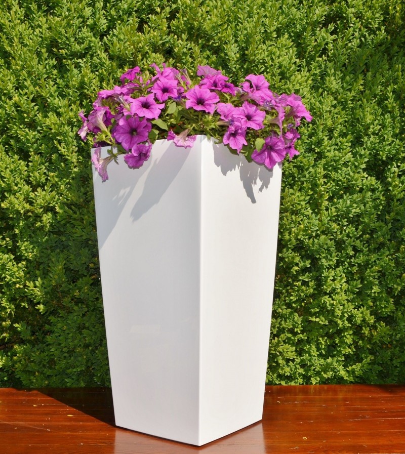 Blumenkübel weiß Eckig Hochglanz Pflanzeinsatz Top SET 2 XXL (H68cm